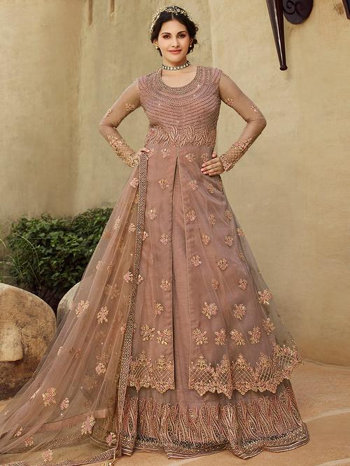 embroidered a-line suits semi-stitched suit - 17278113 - Very Small Image - 1