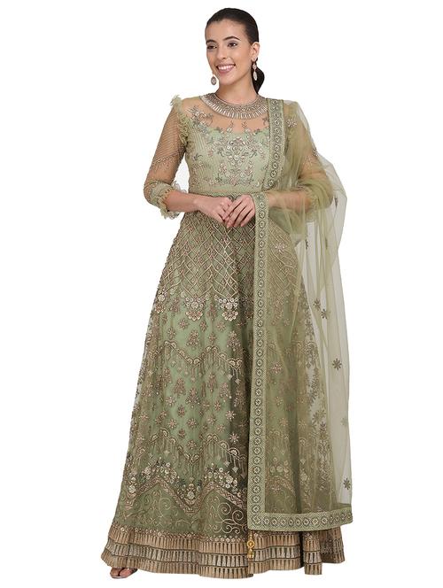 embroidered a-line suits semi-stitched suit - 17278114 - Very Small Image - 1