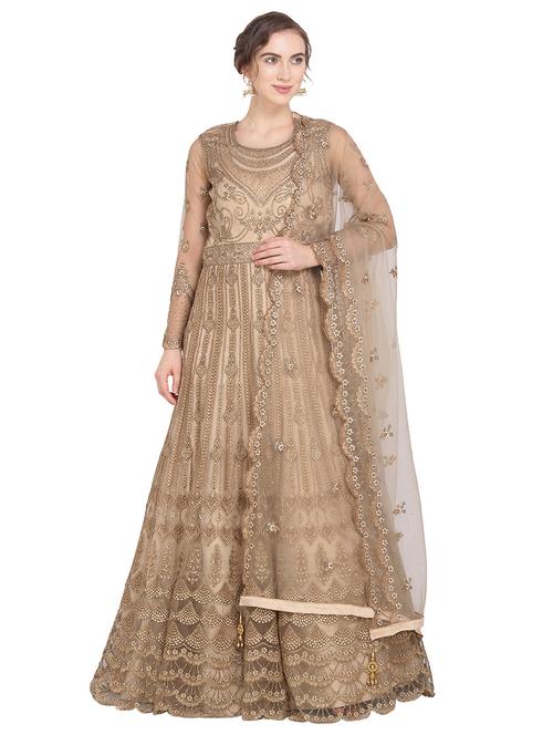 embroidered a-line suits semi-stitched suit - 17278115 - Very Small Image - 1