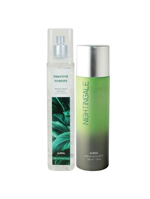 ajmal primitive forests edt of 250ml & nightingale deodorant 200ml pack of 2 (total 450ml) forunisex + 4 parfum testers - 17278300 - Very Small Image - 1