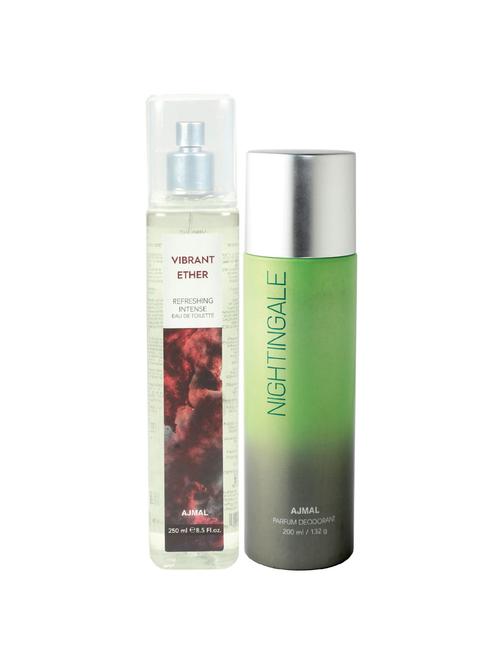 ajmal vibrant ether edt of 250ml & nightingale deodorant 200ml pack of 2 (total 450ml) forunisex + 4 parfum testers - 17278303 - Very Small Image - 1