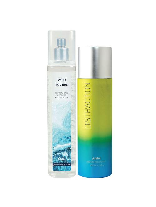 ajmal wild waters edt of 250ml & distraction deodorant 200ml pack of 2 (total 450ml) forunisex + 4 parfum testers - 17278309 - Very Small Image - 1