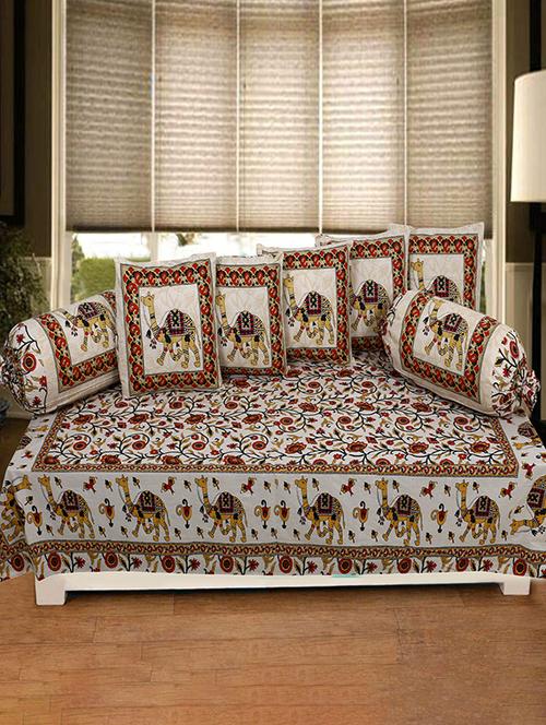 cotton jaipuri print traditional diwan set - 17279727 - Very Small Image - 1
