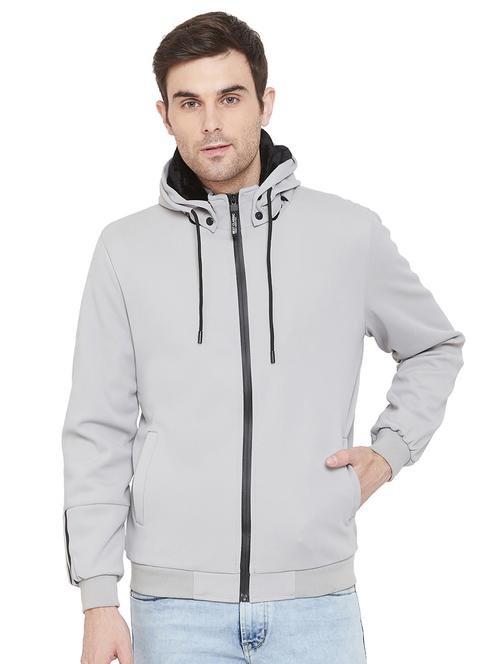 grey solid casual jacket - 17279799 - Very Small Image - 1
