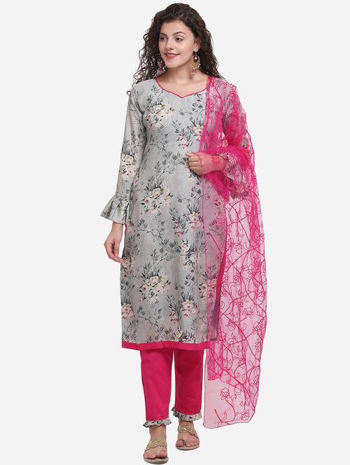 floral straight pant unstitched suit - 17280696 - Very Small Image - 1