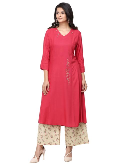 embroidered kurta palazzo set - 17281330 - Very Small Image - 1