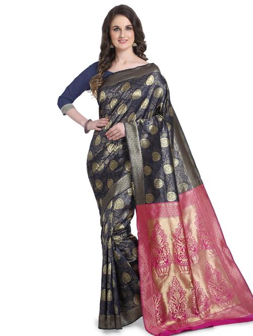 self design banarasi saree with blouse - 17282801 - Very Small Image - 1