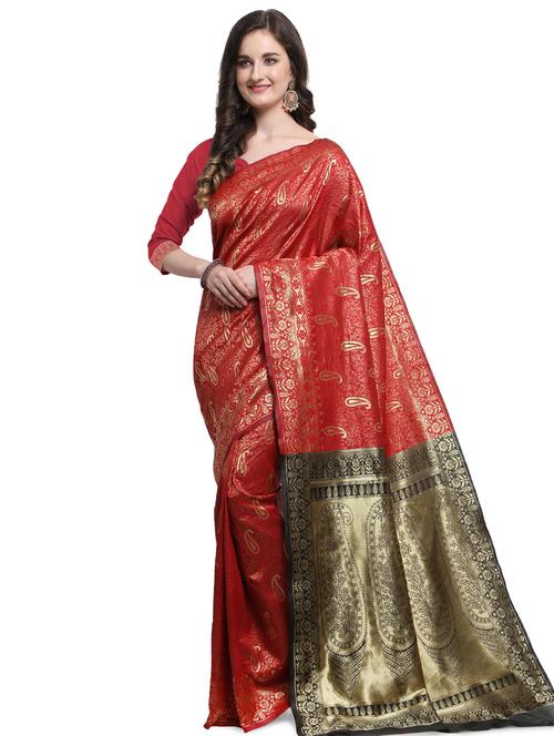 self design banarasi saree with blouse - 17282826 - Very Small Image - 1