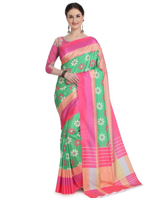floral printed saree with blouse - 17283369 - Very Small Image - 1