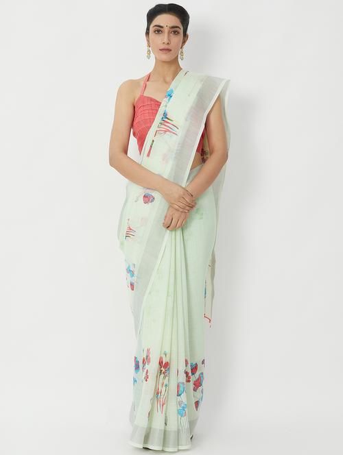 floral printed saree with blouse - 17283683 - Very Small Image - 1