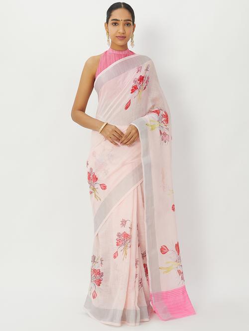 floral printed saree with blouse - 17283685 - Very Small Image - 1
