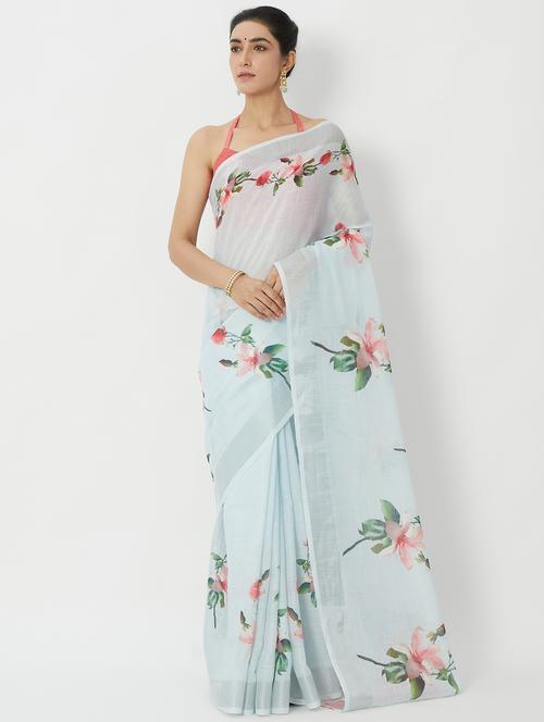 floral printed saree with blouse - 17283691 - Very Small Image - 1