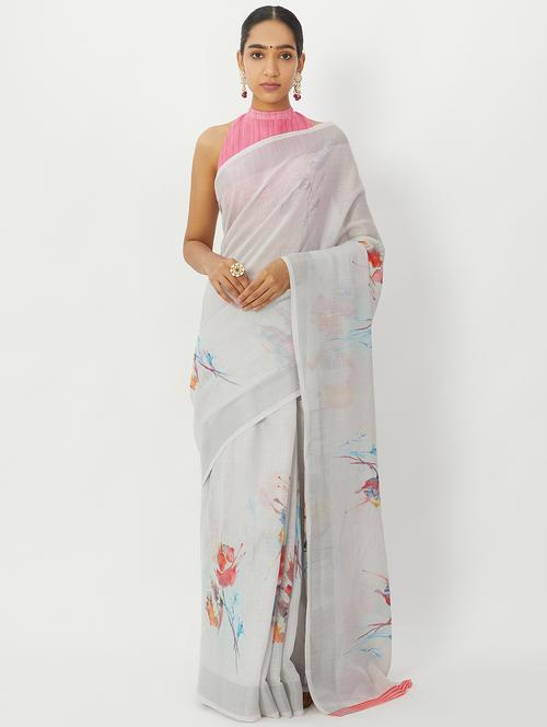 floral printed saree with blouse - 17283692 - Very Small Image - 1