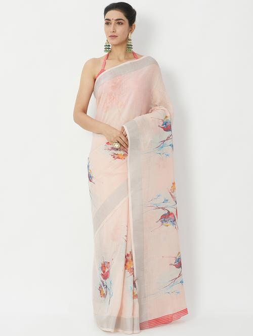 floral printed saree with blouse - 17283694 - Very Small Image - 1