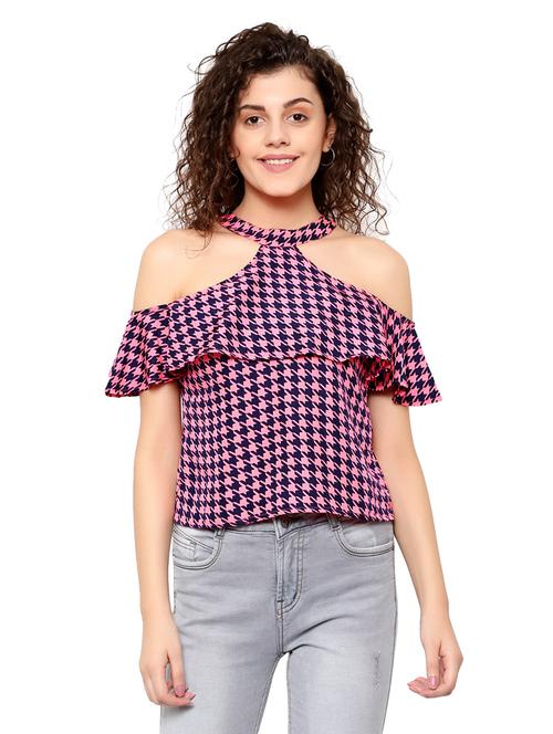 cold shoulder hounstooth top - 17283991 - Very Small Image - 1