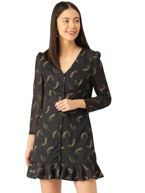 long sleeved paisley a-line dress - 17284339 - Very Small Image - 1