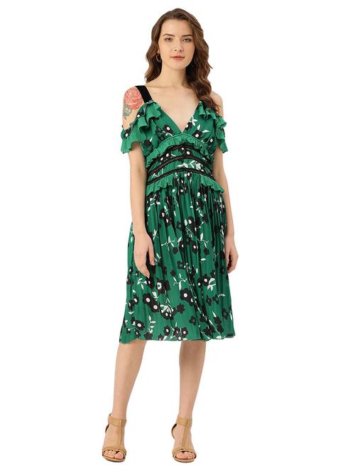 cold shoulder floral fit & flare dress - 17284343 - Very Small Image - 1