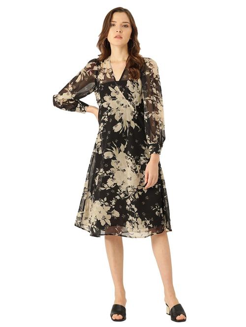 v-neck floral fit & flare dress - 17284348 - Very Small Image - 1