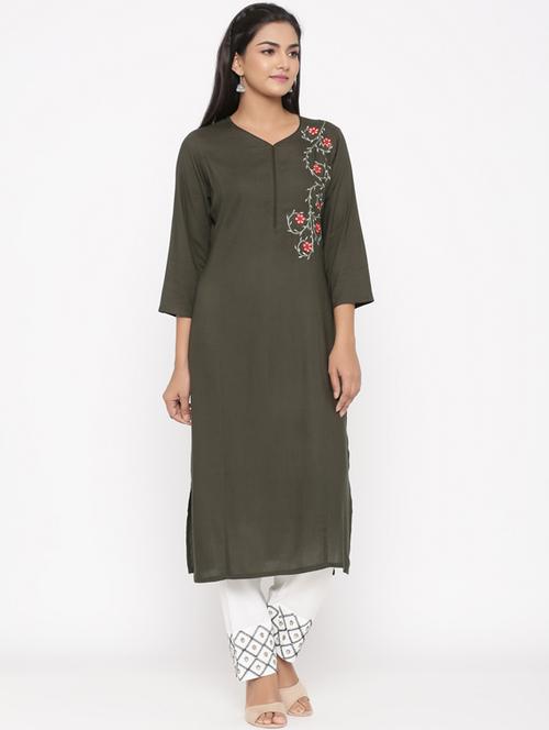 embroidered kurta palazzo set - 17287694 - Very Small Image - 1