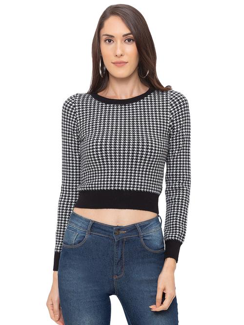 houndstooth round neck crop top - 17287787 - Very Small Image - 1