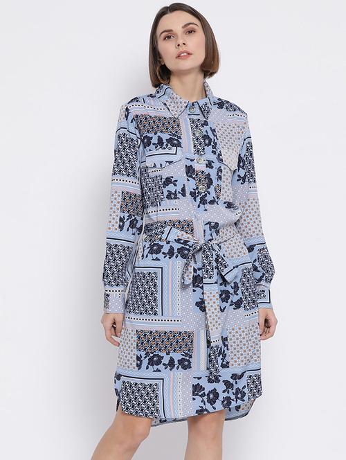 tie front printed shirt dress - 17288494 - Very Small Image - 1