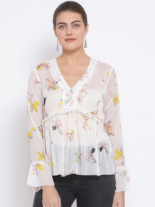 frill detail floral top - 17288506 - Very Small Image - 1