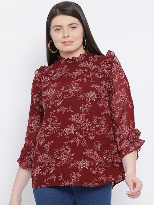 frill detail floral top - 17288511 - Very Small Image - 1
