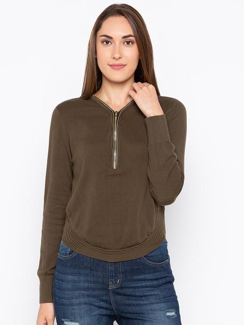 zipper neck solid pullover - 17289313 - Very Small Image - 1