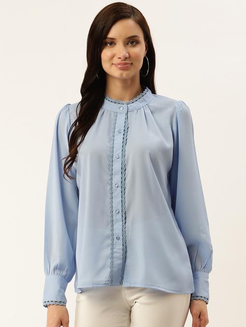 mandarin neck lace detail shirt - 17289480 - Very Small Image - 1