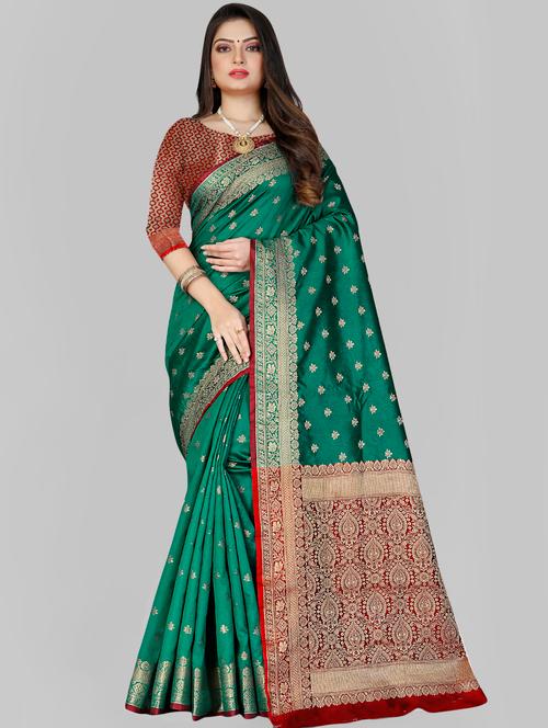 ethnic motifs woven saree with blouse - 17289605 - Very Small Image - 1