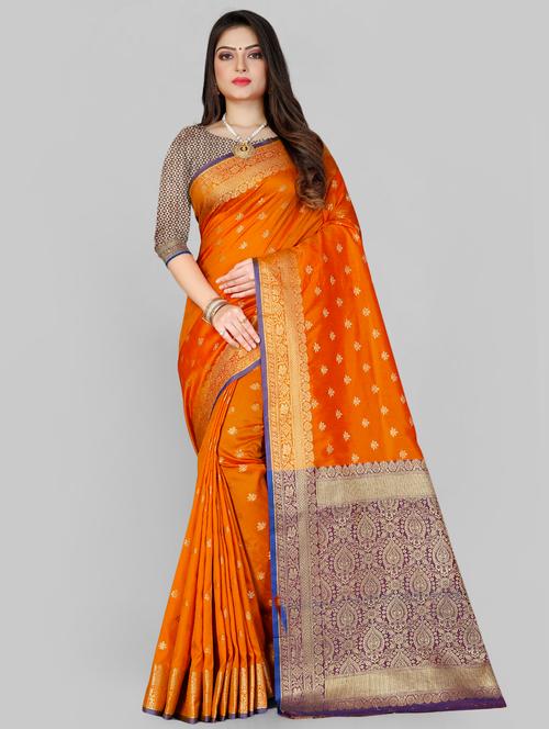 ethnic motifs woven saree with blouse - 17289606 - Very Small Image - 1