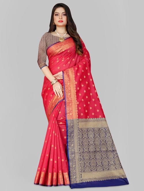 ethnic motifs woven saree with blouse - 17289607 - Very Small Image - 1