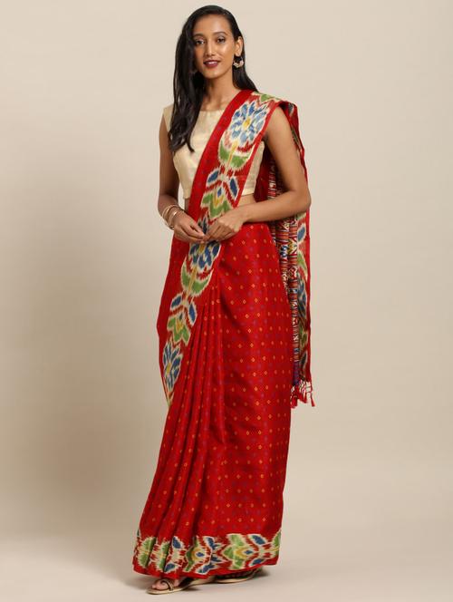 ikat chanderi saree with blouse - 17289854 - Very Small Image - 1