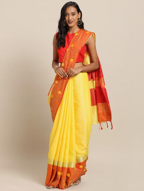 solid handloom saree - 17289869 - Very Small Image - 1