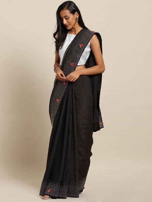 embellished solid saree with blouse - 17289887 - Very Small Image - 1