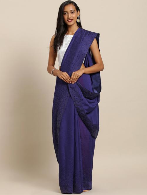 embellished solid saree with blouse - 17289897 - Very Small Image - 1