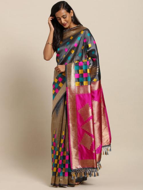 geometrical banarasi saree with blouse - 17289909 - Very Small Image - 1
