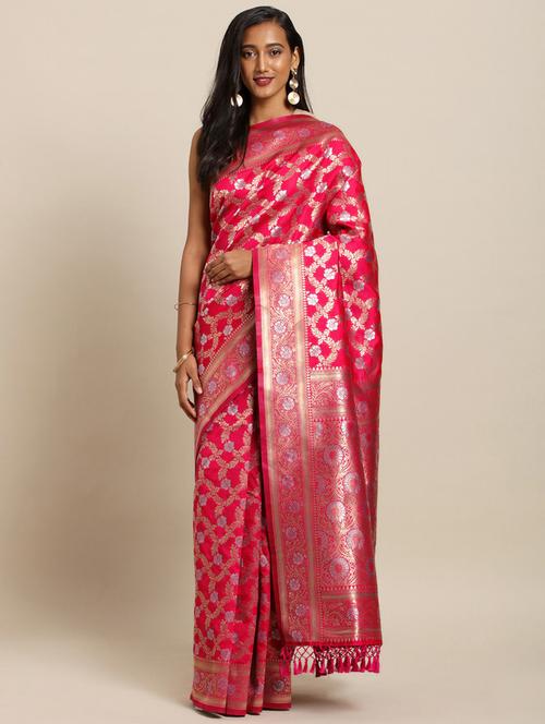 floral banarasi saree with blouse - 17289913 - Very Small Image - 1