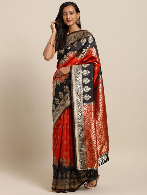 contrast banarasi saree with blouse - 17289916 - Very Small Image - 1