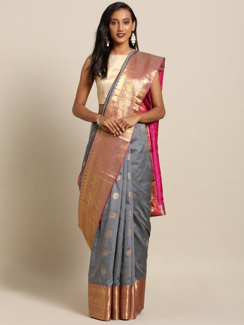 self design kanjivaram saree with blouse - 17289941 - Very Small Image - 1