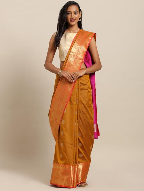 mustard kanjivaram saree with blouse - 17289943 - Very Small Image - 1