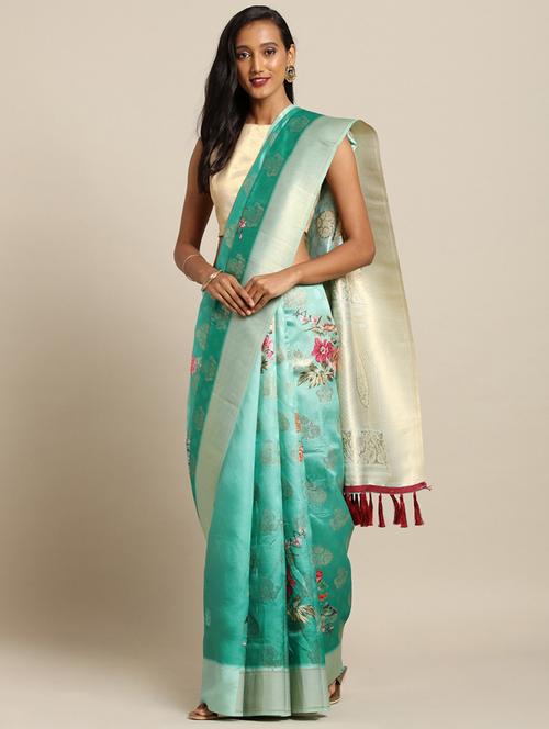 floral banarasi saree with blouse - 17289952 - Very Small Image - 1