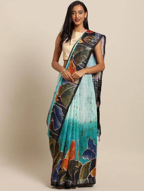 printed handloom saree with blouse - 17289973 - Very Small Image - 1