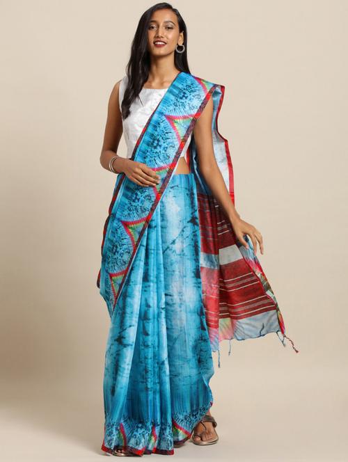 tie & die printed saree with blouse - 17289983 - Very Small Image - 1