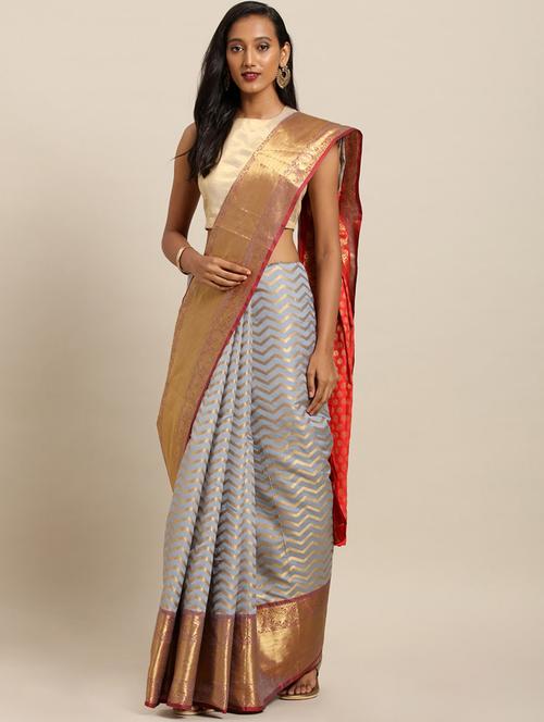 chevron kanjivaram saree with blouse - 17290014 - Very Small Image - 1