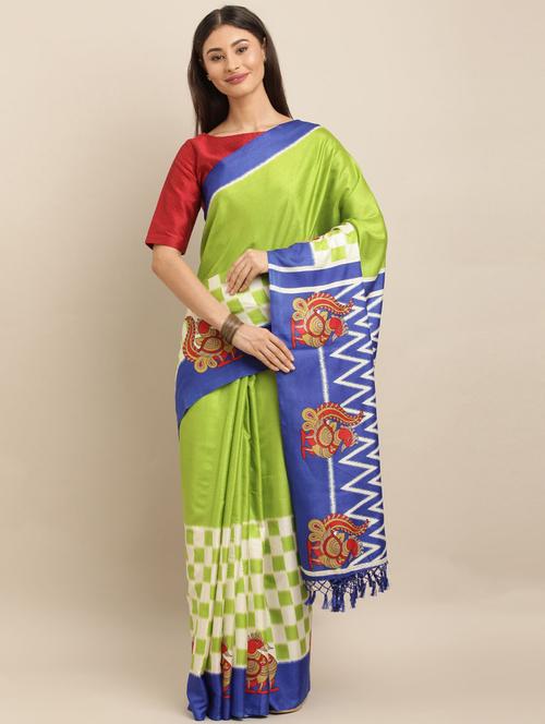 solid bordered saree with blouse - 17290035 - Very Small Image - 1