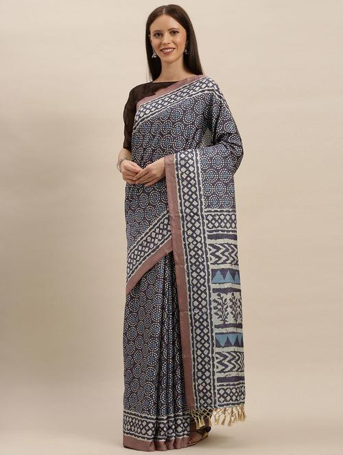 indigo dabu saree - 17290038 - Very Small Image - 1