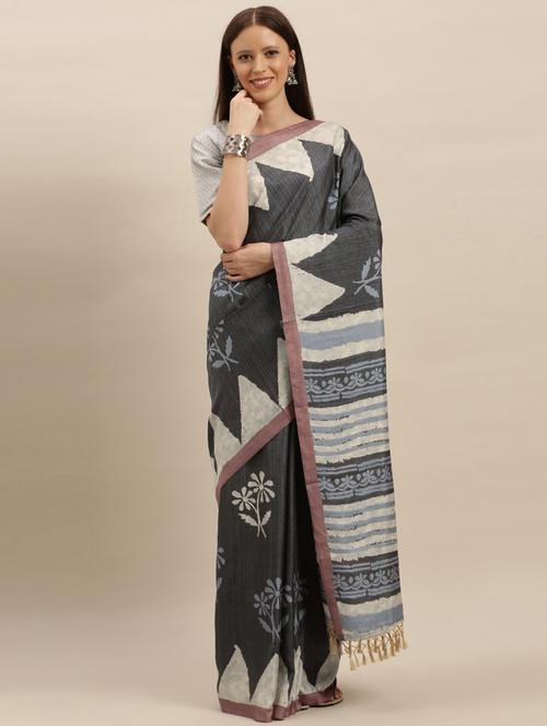 dabu printed saree with blouse - 17290041 - Very Small Image - 1