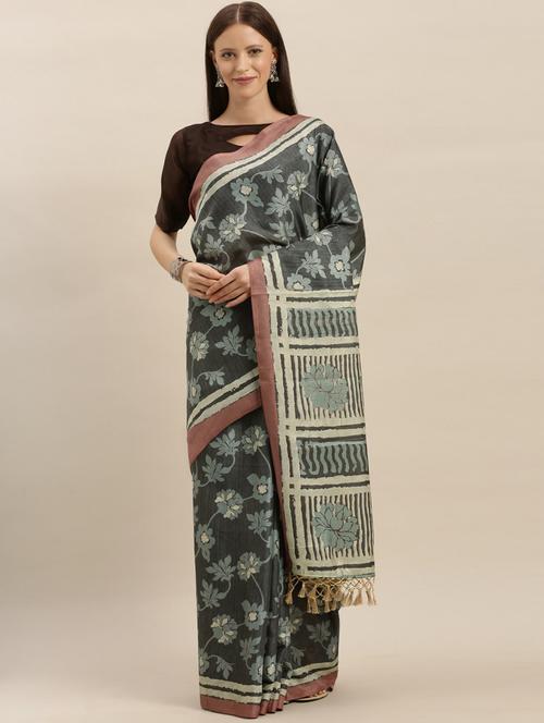 floral printed saree with blouse - 17290043 - Very Small Image - 1