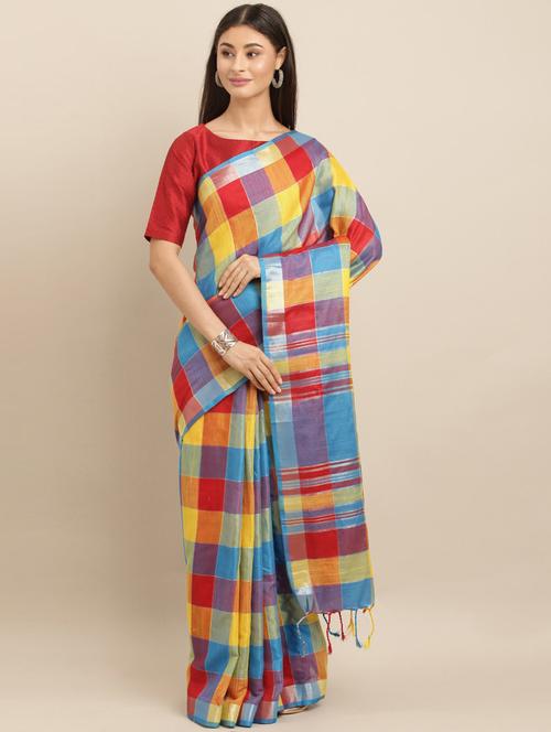 checks printed saree - 17290046 - Very Small Image - 1